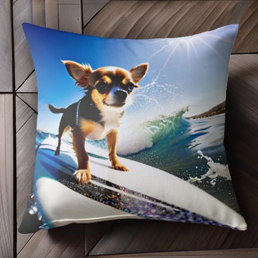 サーフボード チワワ 波 太陽 クッションカバー 45×45cm アニマル柄 おしゃれ 可愛い クッション本体付..