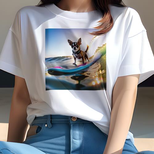 Tシャツ レディース 犬ファン 半袖 春夏 犬柄 プリント カジュアル かわいい 人間用 フィットネス ダンス サーフィン チワワ 波 サーフボード 夕日 Tシャツ レディース 犬ファン 半袖 春夏 犬柄 プリント カジュアル かわいい 人間用 フィットネス ダンス サーフィン チワワ 波 サーフボード 夕日
