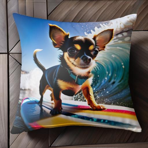 サーフィン チワワ 波 ビーチ 太陽 ウェットスーツ クッションカバー 45×45cm アニマル柄 おしゃれ 可..