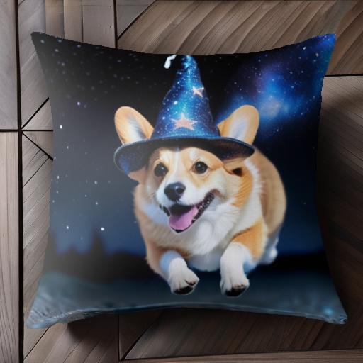 星空 コーギー 魔法帽子 宇宙 クッションカバー 45×45cm アニマル柄 おしゃれ 可愛い クッション本体付き 正方形 犬ファン