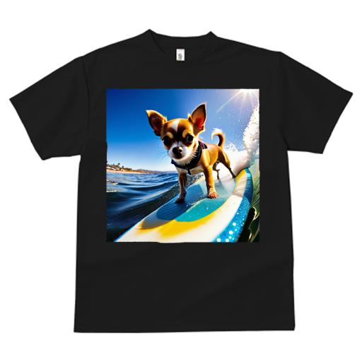 Tシャツ レディース 犬ファン 半袖 春夏 犬柄 プリント カジュアル かわいい 人間用 フィットネス ダンス サーフィン チワワ 波 海 青空 太陽