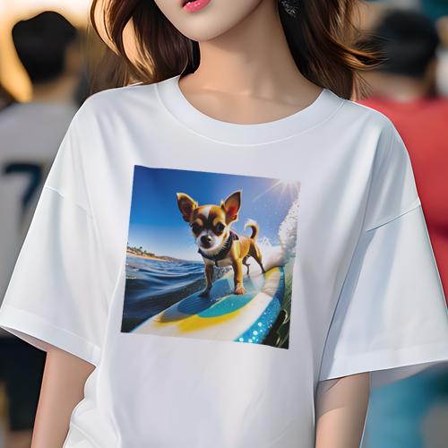 Tシャツ レディース 犬ファン 半袖 春夏 犬柄 プリント カジュアル かわいい 人間用 フィットネス ダンス サーフィン チワワ 波 海 青空 太陽 Tシャツ レディース 犬ファン 半袖 春夏 犬柄 プリント カジュアル かわいい 人間用 フィットネス ダンス サーフィン チワワ 波 海 青空 太陽