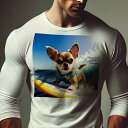 長袖Tシャツ 人間用 メンズ 秋春夏 プリント レジャー アウトドア カジュアル かわいい 犬ファン サーフィン チワワ 波 太陽 海