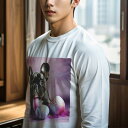 長袖Tシャツ 人間用 メンズ 秋春夏 プリント レジャー アウトドア カジュアル かわいい 犬ファン イースターエッグ フレンチブルドッグ 紫の背景 デコレーション