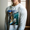 長袖Tシャツ 人間用 メンズ 秋春夏 プリント レジャー アウトドア カジュアル かわいい 犬ファン サーフィン チワワ 波 海 ビーチ スポーツ