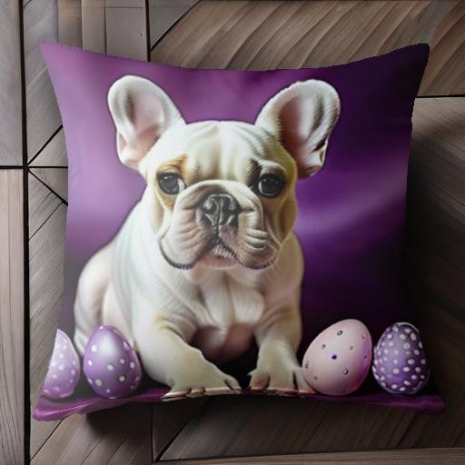 紫色の卵 フレンチブルドッグ ドット柄 パープル クッションカバー 45×45cm アニマル柄 おしゃれ 可愛..