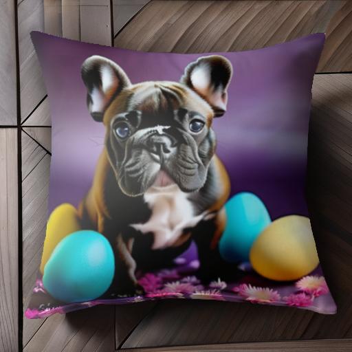 卵 フレンチブルドッグ 花 クッションカバー 45×45cm アニマル柄 おしゃれ 可愛い クッション本体付き 正方形 犬ファン
