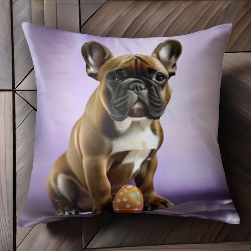 紫の背景 フレンチブルドッグ 水玉模様の卵 クッションカバー 45×45cm アニマル柄 おしゃれ 可愛い ク..