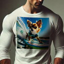 長袖Tシャツ 人間用 メンズ 秋春夏 プリント レジャー アウトドア カジュアル かわいい 犬ファン サーフィン チワワ 海 波 スポーツ