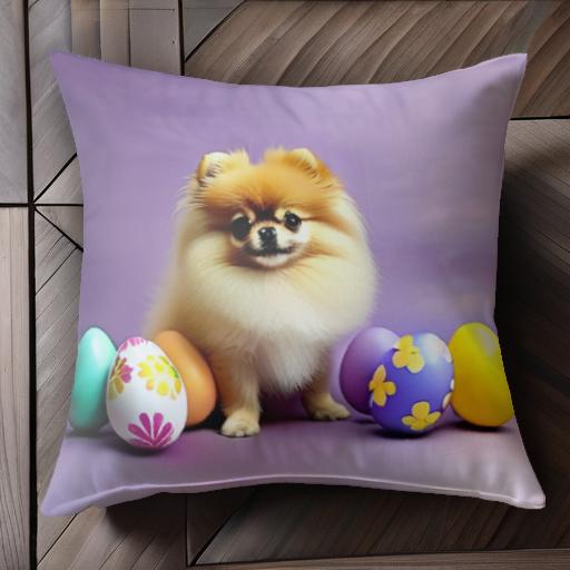 卵 ポメラニアン カラフル 紫の背景 クッションカバー 45×45cm アニマル柄 おしゃれ 可愛い クッション本体付き 正方形 犬ファン