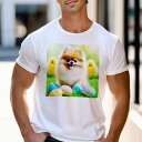 Tシャツ メンズ キッズ 犬ファン 半袖 春夏 犬柄 プリント カジュアル かわいい 人間用 フィットネス ダンス イースター ポメラニアン たまご ひよこ 草
