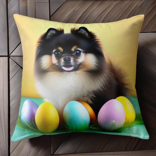 カラフルな卵 ポメラニアン 春 イースター クッションカバー 45×45cm アニマル柄 おしゃれ 可愛い クッ..