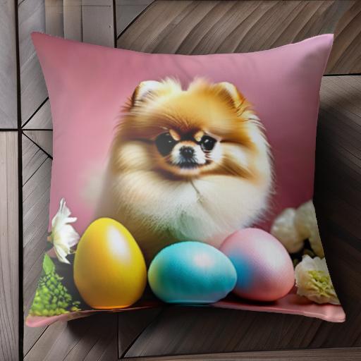 卵 ポメラニアン 花 クッションカバー 45×45cm アニマル柄 おしゃれ 可愛い クッション本体付き 正方形..