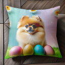 ひまわり ポメラニアン カラフルな卵 草 クッションカバー 45×45cm アニマル柄 おしゃれ 可愛い クッション本体付き 正方形 犬ファン