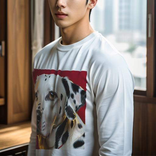 楽天フロントップ楽天市場店長袖Tシャツ 人間用 メンズ 秋春夏 プリント レジャー アウトドア カジュアル かわいい 犬ファン 赤い背景 ダルメシアン 注目