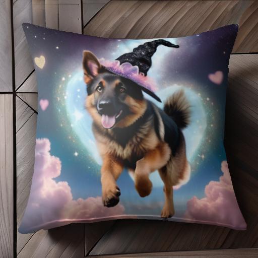 夜空 ジャーマンシェパード 魔女の帽子 ハート 星 雲 クッションカバー 45×45cm アニマル柄 おしゃれ ..