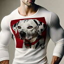 長袖Tシャツ 人間用 メンズ 秋春夏 プリント レジャー アウトドア カジュアル かわいい 犬ファン 赤い首輪 ダルメシアン 赤い背景