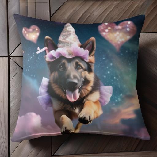 ハート ジャーマンシェパード 魔法使いの帽子 空 星 クッションカバー 45×45cm アニマル柄 おしゃれ 可愛い クッション本体付き 正方形 犬ファン ハート ジャーマンシェパード 魔法使いの帽子 空 星 クッションカバー 45×45cm アニマル柄 おしゃれ 可愛い クッション本体付き 正方形 犬ファン