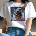 Tシャツ レディース 犬ファン 半袖 春夏 犬柄 プリント カジュアル かわいい 人間用 フィットネス ダンス 魔女の帽子 ジャーマンシェパード チュチュ 夜空 星 ハート(4)