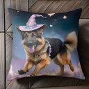 魔法の帽子 ジャーマンシェパードドッグ ハート 星 雲 クッションカバー 45×45cm アニマル柄 おしゃれ 可愛い クッション本体付き 正方形 犬ファン