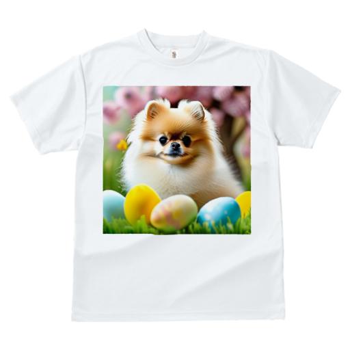 Tシャツ レディース 犬ファン 半袖 春夏 犬柄 プリント カジュアル かわいい 人間用 フィットネス ダンス カラフルな卵 ポメラニアン 花 芝生