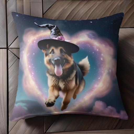 魔法の帽子 ジャーマンシェパード ハート 星 雲 クッションカバー 45×45cm アニマル柄 おしゃれ 可愛い クッション本体付き 正方形 犬ファン