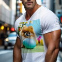 Tシャツ メンズ キッズ 犬ファン 半袖 春夏 犬柄 プリント カジュアル かわいい 人間用 フィットネス ダンス 花 ポメラニアン かご たまご 黄色 オレンジ色