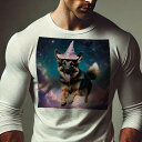 長袖Tシャツ 人間用 メンズ 秋春夏 プリント レジャー アウトドア カジュアル かわいい 犬ファン 魔法の帽子 ジャーマンシェパードドッグ 星空 雲 ファンタジー