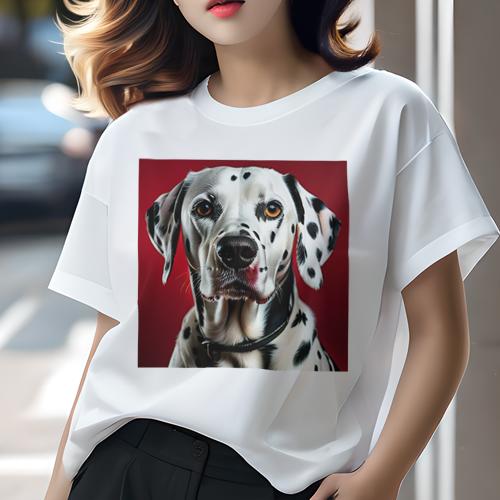 Tシャツ レディース 犬ファン 半袖 春夏 犬柄 プリント カジュアル かわいい 人間用 フィットネス ダンス 赤い背景 ダルメシアン Tシャツ レディース 犬ファン 半袖 春夏 犬柄 プリント カジュアル かわいい 人間用 フィットネス ダンス 赤い背景 ダルメシアン