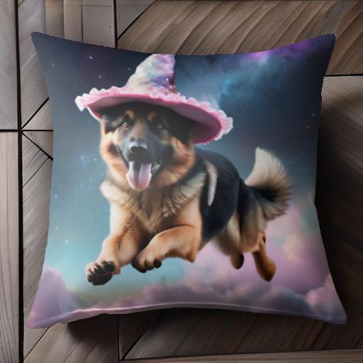 魔法の帽子 ジャーマンシェパードドッグ 宇宙 星 雲 クッションカバー 45×45cm アニマル柄 おしゃれ 可愛い クッション本体付き 正方形 犬ファン