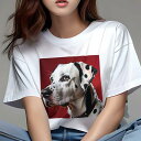 Tシャツ レディース 犬ファン 半袖 春夏 犬柄 プリント カジュアル かわいい 人間用 フィットネス ダンス 赤い背景 ダルメシアン(4)