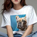 Tシャツ レディース 犬ファン 半袖 春夏 犬柄 プリント カジュアル かわいい 人間用 フィットネス ダンス 青背景 フレンチブルドッグ かわいい 犬の肖像(4)