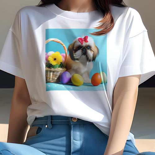Tシャツ レディース 犬ファン 半袖 春夏 犬柄 プリント カジュアル かわいい 人間用 フィットネス ダンス 卵 シーズー 花 バスケット Tシャツ レディース 犬ファン 半袖 春夏 犬柄 プリント カジュアル かわいい 人間用 フィットネス ダンス 卵 シーズー 花 バスケット