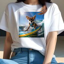 Tシャツ レディース 犬ファン 半袖 春夏 犬柄 プリント カジュアル かわいい 人間用 フィットネス ダンス サーフボード チワワ 波 太陽(4)