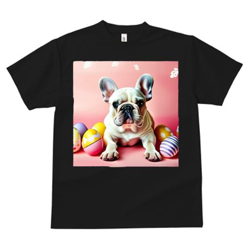 Tシャツ レディース 犬ファン 半袖 春夏 犬柄 プリント カジュアル かわいい 人間用 フィットネス ダンス イースターエッグ フレンチブルドッグ ピンクの背景 蝶