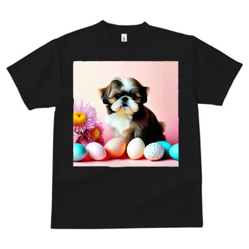 Tシャツ レディース 犬ファン 半袖 春夏 犬柄 プリント カジュアル かわいい 人間用 フィットネス ダンス カラフルな卵 シーズー 花