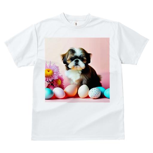 Tシャツ レディース 犬ファン 半袖 春夏 犬柄 プリント カジュアル かわいい 人間用 フィットネス ダンス カラフルな卵 シーズー 花