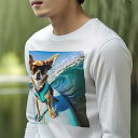 長袖Tシャツ 人間用 メンズ 秋春夏 プリント レジャー アウトドア カジュアル かわいい 犬ファン サーフィン チワワ サングラス 波