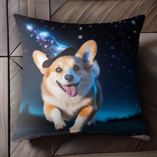 魔法の帽子 コーギー 夜空 星 クッションカバー 45×45cm アニマル柄 おしゃれ 可愛い クッション本体付..