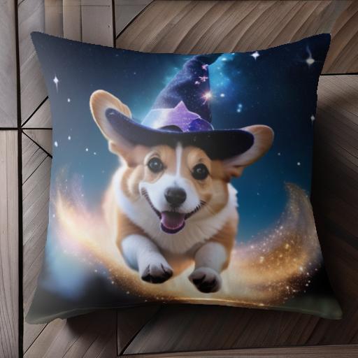 魔法の帽子 コーギー 魔法の星 星の夜 魔法の光 クッションカバー 45×45cm アニマル柄 おしゃれ 可愛い クッション本体付き 正方形 犬..