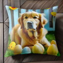ひまわり ゴールデンレトリバー 柵 芝生 イースターエッグ クッションカバー 45×45cm アニマル柄 おしゃれ 可愛い クッション本体付き 正方形 犬ファン