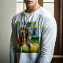 長袖Tシャツ 人間用 メンズ 秋春夏 プリント レジャー アウトドア カジュアル かわいい 犬ファン ひまわり ゴールデンレトリバー 柵 芝生 イースターエッグ