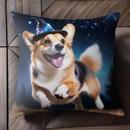 魔法帽子 コーギー 夜空 星 森 クッションカバー 45×45cm アニマル柄 おしゃれ 可愛い クッション本体付き 正方形 犬ファン 魔法帽子 コーギー 夜空 星 森 クッションカバー 45×45cm アニマル柄 おしゃれ 可愛い クッション本体付き 正方形 犬ファン
