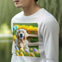 長袖Tシャツ 人間用 メンズ 秋春夏 プリント レジャー アウトドア カジュアル かわいい 犬ファン イースターエッグ ゴールデンレトリバー 花 カゴ 屋外(4)