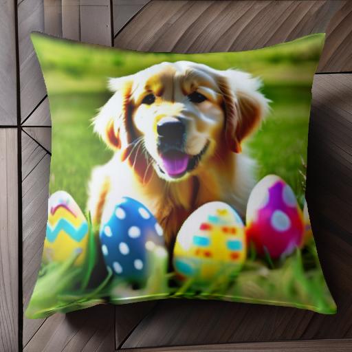 イースターエッグ ゴールデンレトリバー 芝生 クッションカバー 45×45cm アニマル柄 おしゃれ 可愛い ..