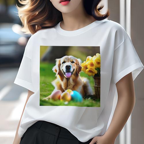 Tシャツ レディース 犬ファン 半袖 春夏 犬柄 プリント カジュアル かわいい 人間用 フィットネス ダンス 芝生 ゴールデンレトリバー 花 イースターエッグ バスケット Tシャツ レディース 犬ファン 半袖 春夏 犬柄 プリント カジュアル かわいい 人間用 フィットネス ダンス 芝生 ゴールデンレトリバー 花 イースターエッグ バスケット