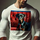 長袖Tシャツ 人間用 メンズ 秋春夏 プリント レジャー アウトドア カジュアル かわいい 犬ファン 赤いソファ ドーベルマン 青いネクタイ