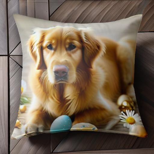 イースターエッグ ゴールデンレトリーバー 花 クッションカバー 45×45cm アニマル柄 おしゃれ 可愛い ..