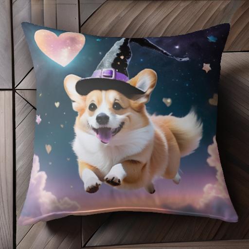 魔法帽子 コーギー ハート 星空 雲 星 クッションカバー 45×45cm アニマル柄 おしゃれ 可愛い クッショ..