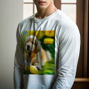 長袖Tシャツ 人間用 メンズ 秋春夏 プリント レジャー アウトドア カジュアル かわいい 犬ファン カラフルな卵 ゴールデンレトリバー 草 花